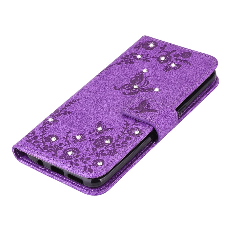 Imprinted Butterfly Flowers Crystal Stand Leather Wallet Case for Samsung Galaxy S8 SM-G950 - Purple-3