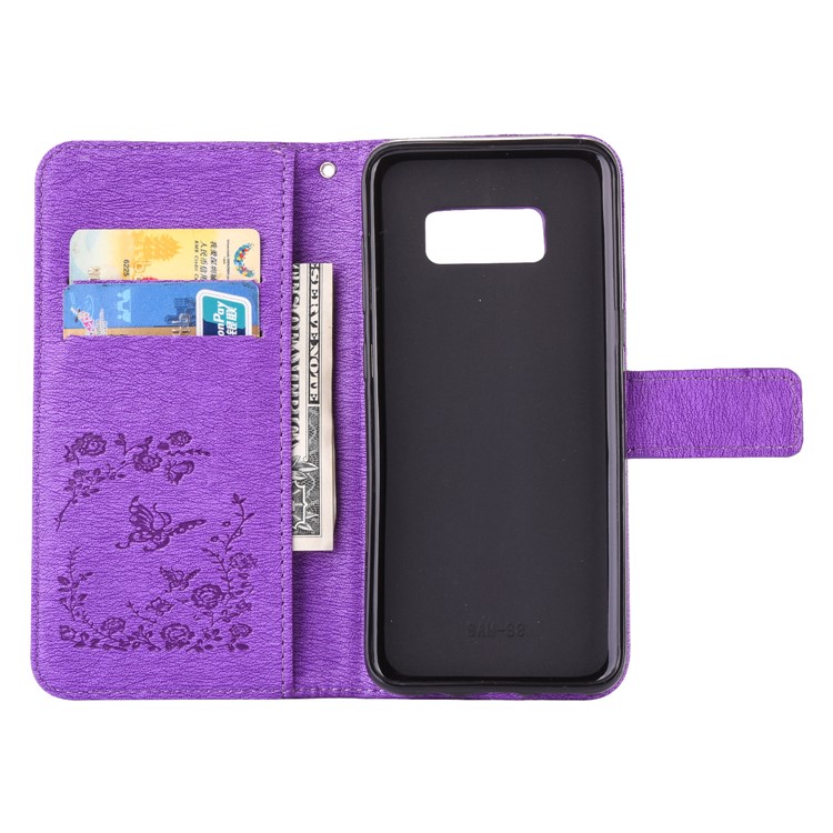Imprinted Butterfly Flowers Crystal Stand Leather Wallet Case for Samsung Galaxy S8 SM-G950 - Purple-5