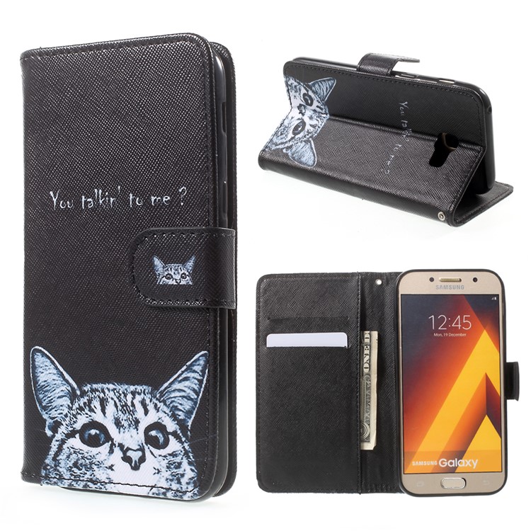 Pattern Printing Leather Wallet Stand Case Cover for Samsung Galaxy A5 (2017) - Cat Pattern-1