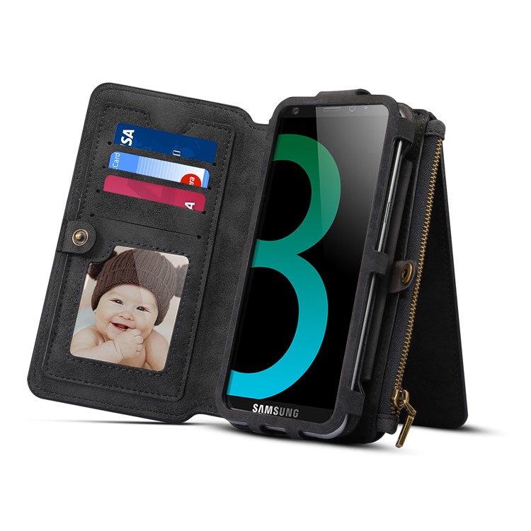 DIBASE Zippered Leather Wallet with Inner Detachable Phone Case for Samsung Galaxy A7 (2017) - Black-4