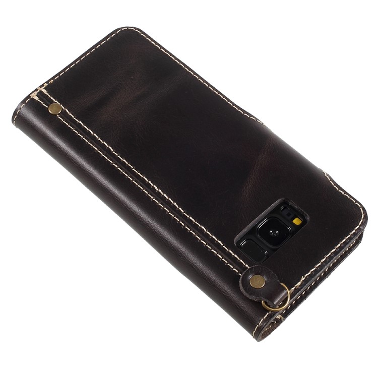 Genuine Leather Button Closure Wallet Flip Case for Samsung Galaxy S8 G950 - Black-3