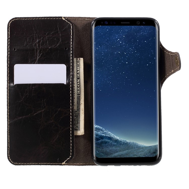 Genuine Leather Button Closure Wallet Flip Case for Samsung Galaxy S8 G950 - Black-4