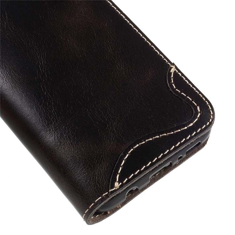 Genuine Leather Button Closure Wallet Flip Case for Samsung Galaxy S8 G950 - Black-5