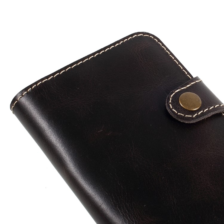 Genuine Leather Button Closure Wallet Flip Case for Samsung Galaxy S8 G950 - Black-7