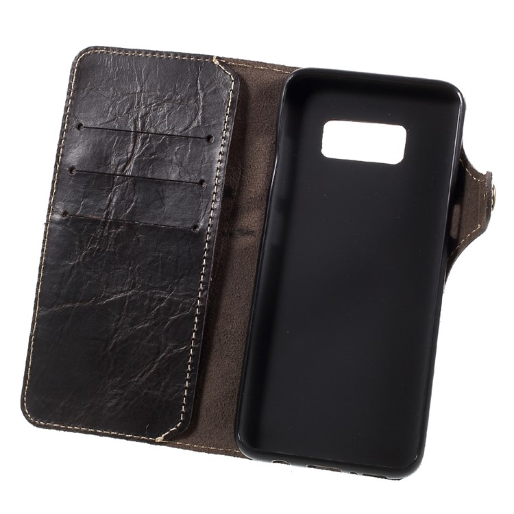 Genuine Leather Button Closure Wallet Flip Case for Samsung Galaxy S8 G950 - Black-8