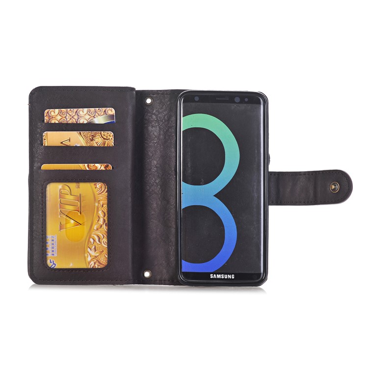 For Samsung Galaxy S8 Plus G955 Detachable 2-in-1 Card Holder TPU Zipper Multi functional Leather Wallet Case - Black-4