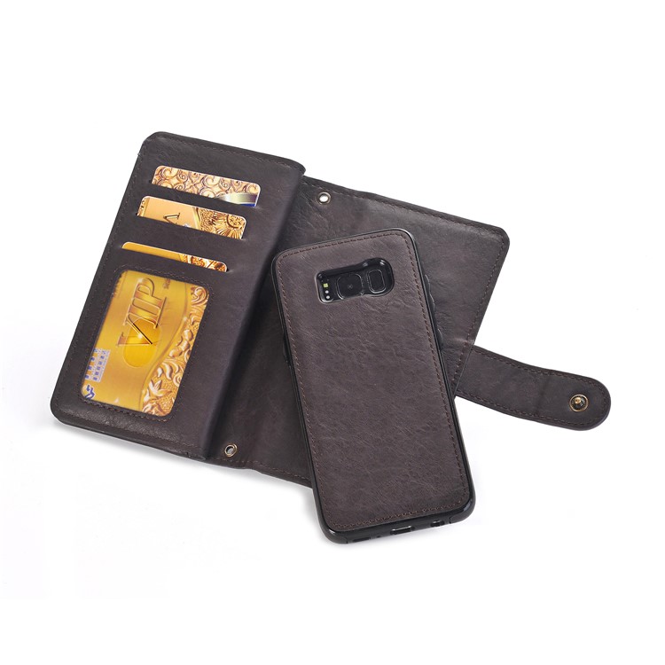 For Samsung Galaxy S8 Plus G955 Detachable 2-in-1 Card Holder TPU Zipper Multi functional Leather Wallet Case - Black-7