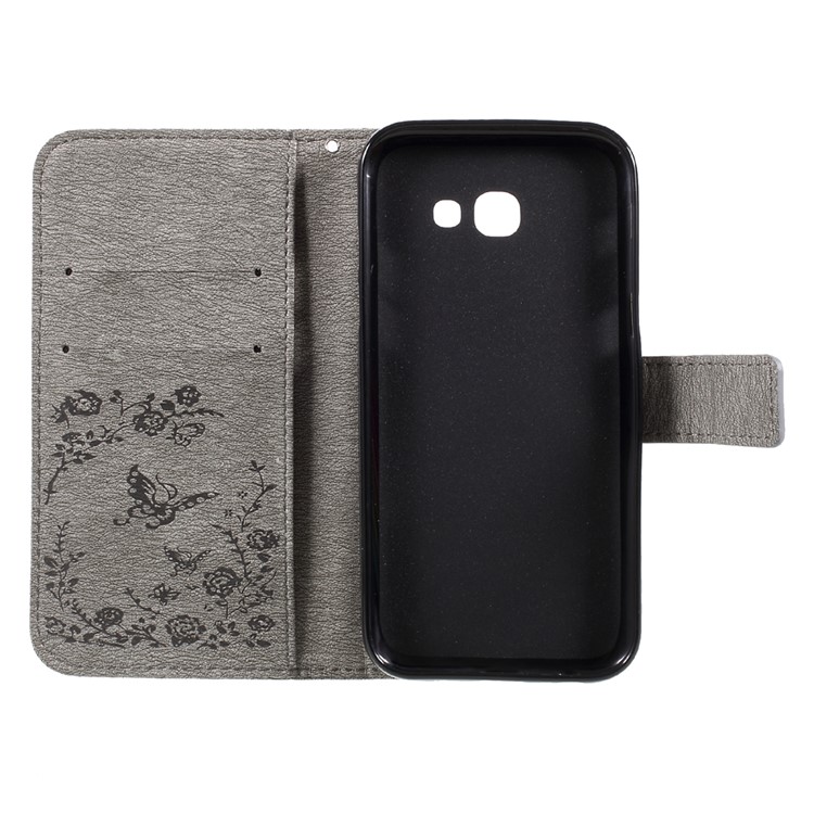 Imprinted Butterfly Flowers Rhinestone Leather Wallet Case for Samsung Galaxy A3 (2017) A320 - Grey-10