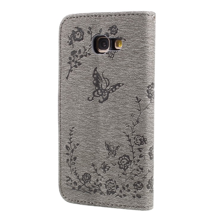Imprinted Butterfly Flowers Rhinestone Leather Wallet Case for Samsung Galaxy A3 (2017) A320 - Grey-2