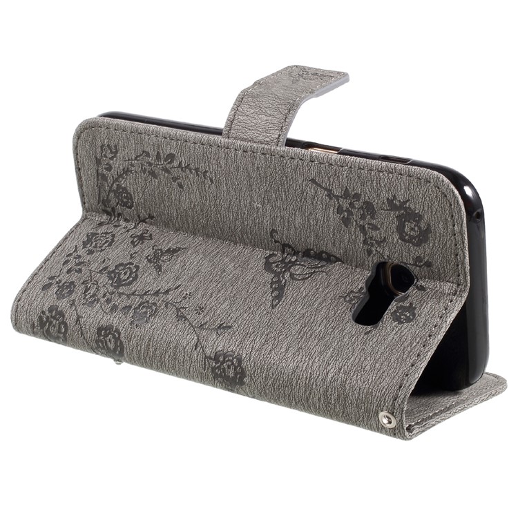 Imprinted Butterfly Flowers Rhinestone Leather Wallet Case for Samsung Galaxy A3 (2017) A320 - Grey-4