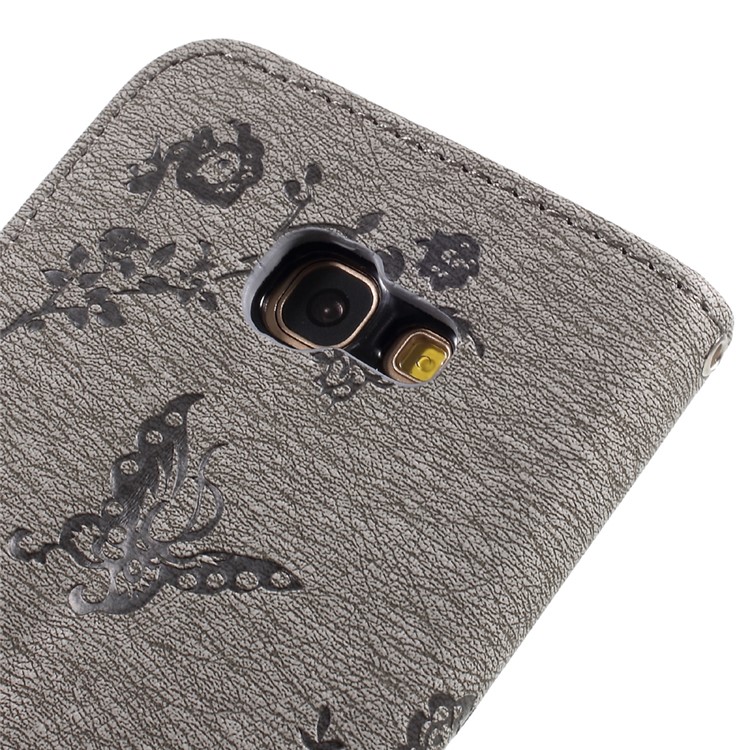Imprinted Butterfly Flowers Rhinestone Leather Wallet Case for Samsung Galaxy A3 (2017) A320 - Grey-8
