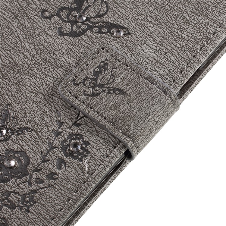 Imprinted Butterfly Flowers Rhinestone Leather Wallet Case for Samsung Galaxy A3 (2017) A320 - Grey-9