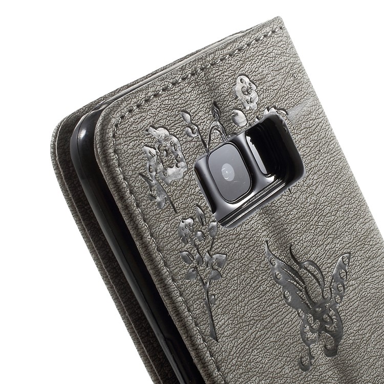 Imprinted Butterfly Flowers Rhinestone Leather Wallet Case for Samsung Galaxy S8 G950 - Grey-10