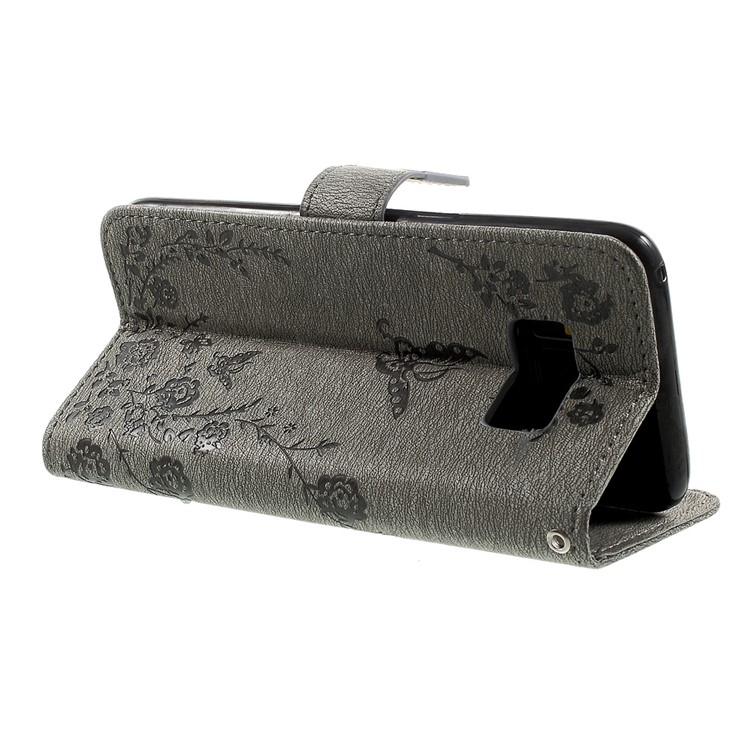 Imprinted Butterfly Flowers Rhinestone Leather Wallet Case for Samsung Galaxy S8 G950 - Grey-5