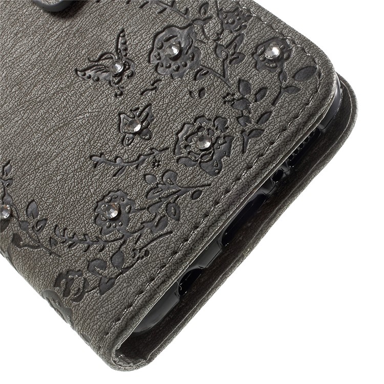 Imprinted Butterfly Flowers Rhinestone Leather Wallet Case for Samsung Galaxy S8 G950 - Grey-8