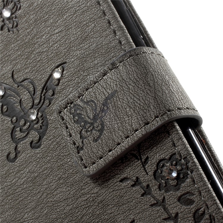 Imprinted Butterfly Flowers Rhinestone Leather Wallet Case for Samsung Galaxy S8 G950 - Grey-9