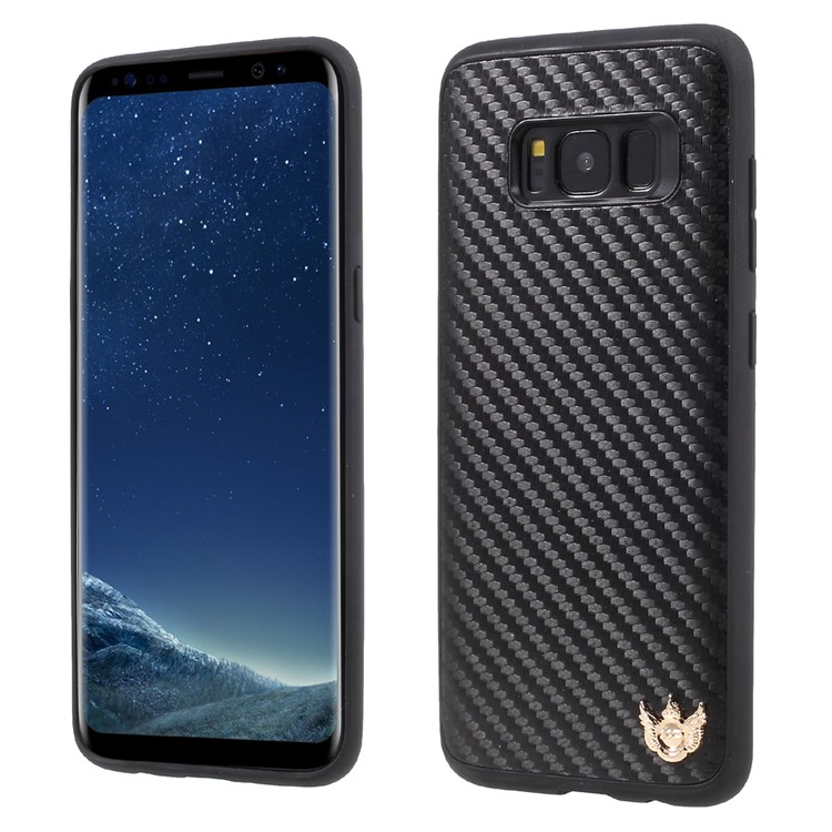 XO PU Leather Coated Carbon Fiber Texture PC + TPU Hybrid Case for Samsung Galaxy S8 G950 - Black-1
