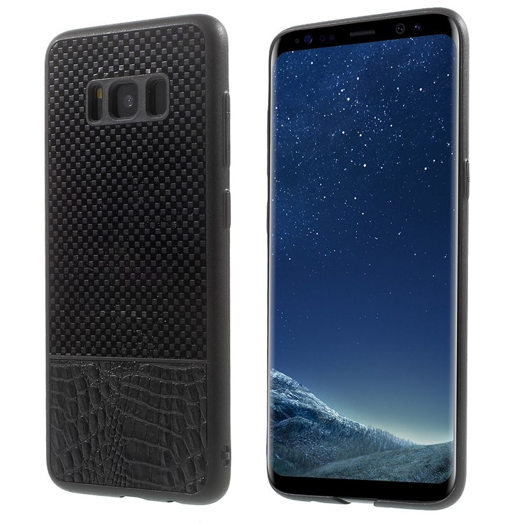 Crocodile Texture Leather Coated Splicing Lattice Pattern PC Case for Samsung Galaxy S8 Plus G955 - Black-1