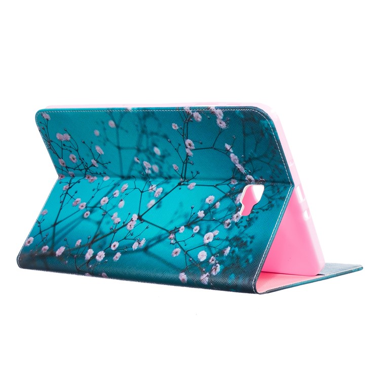 Patterned Leather Wallet Cover for Samsung Galaxy Tab A 10.1 (2016) T580 T585 - Tree with Flowers-4
