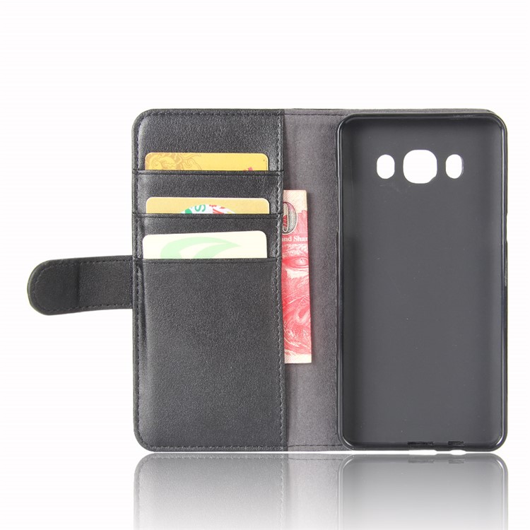 Genuine Split Leather Wallet Flip Stand Case for Samsung Galaxy J5 (2016) J510 - Black-4