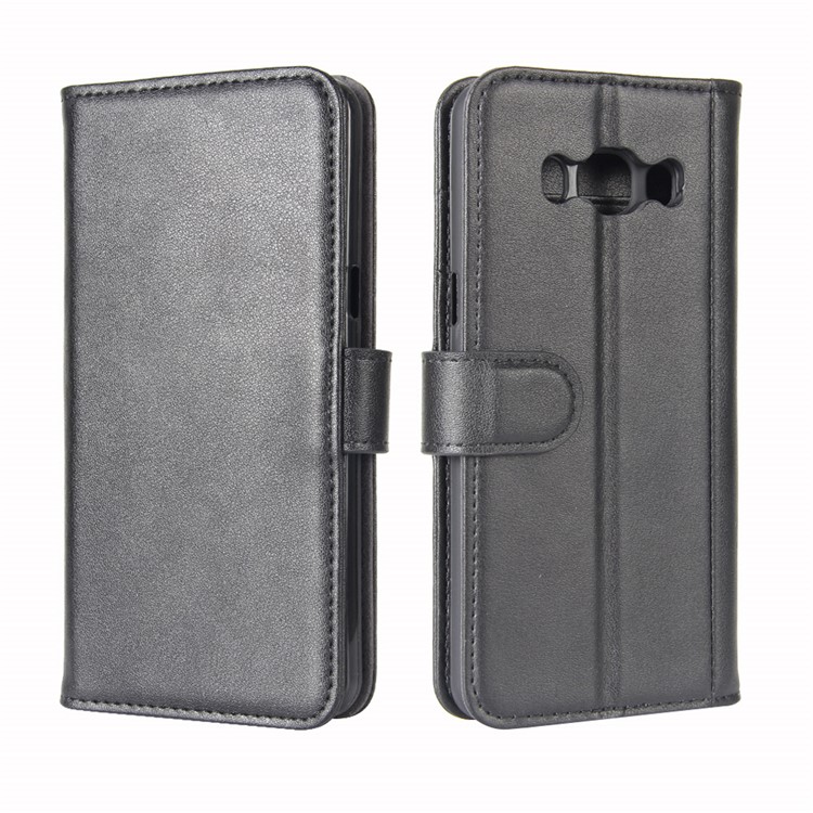 Genuine Split Leather Wallet Flip Stand Case for Samsung Galaxy J5 (2016) J510 - Black-9