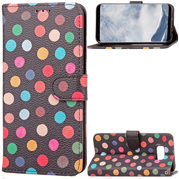 For Samsung Galaxy S8 G950 Multi-color Dots Pattern Leather Wallet Stand Mobile Phone Cover - Black-1