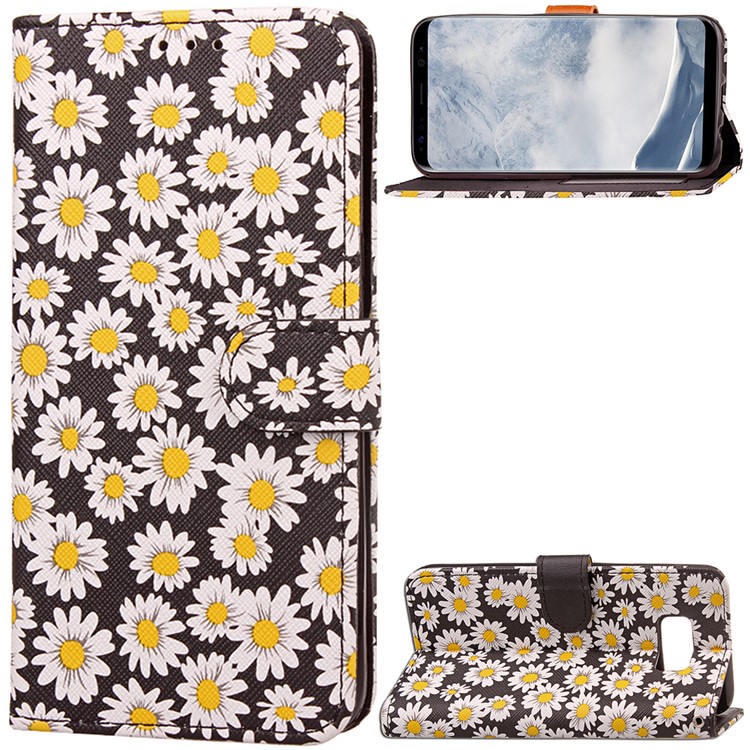 Blooming Chrysanthemum Pattern TPU+PU Leather Wallet Stand Case for Samsung Galaxy S8 Plus G955 - Brown-1