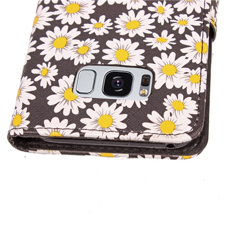 Blooming Chrysanthemum Pattern TPU+PU Leather Wallet Stand Case for Samsung Galaxy S8 Plus G955 - Brown-8