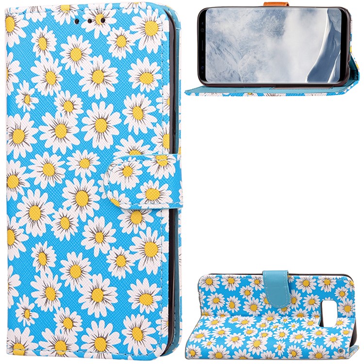 Blooming Chrysanthemum Pattern For Samsung Galaxy S8 Plus TPU+PU Leather Wallet Stand Mobile Case - Blue-1