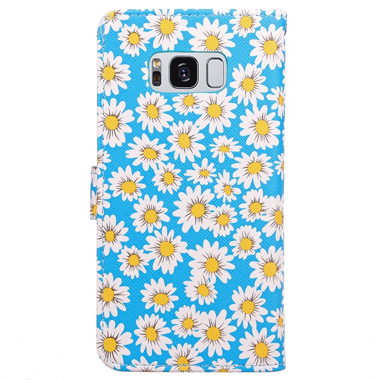 Blooming Chrysanthemum Pattern For Samsung Galaxy S8 Plus TPU+PU Leather Wallet Stand Mobile Case - Blue-3