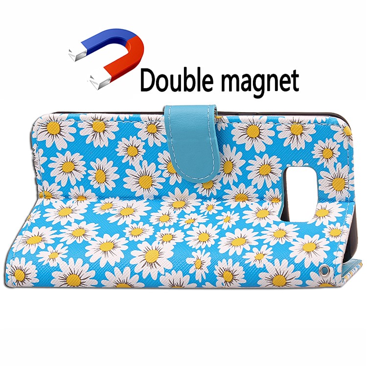 Blooming Chrysanthemum Pattern For Samsung Galaxy S8 Plus TPU+PU Leather Wallet Stand Mobile Case - Blue-5