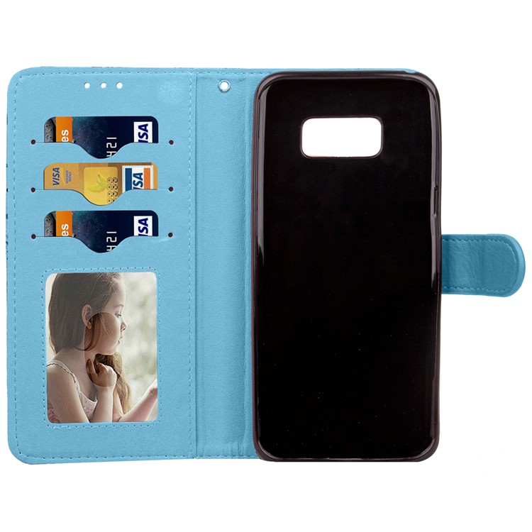 Blooming Chrysanthemum Pattern For Samsung Galaxy S8 Plus TPU+PU Leather Wallet Stand Mobile Case - Blue-6