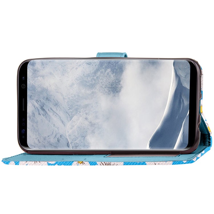 Blooming Chrysanthemum Pattern For Samsung Galaxy S8 Plus TPU+PU Leather Wallet Stand Mobile Case - Blue-7