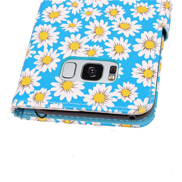 Blooming Chrysanthemum Pattern For Samsung Galaxy S8 Plus TPU+PU Leather Wallet Stand Mobile Case - Blue-8