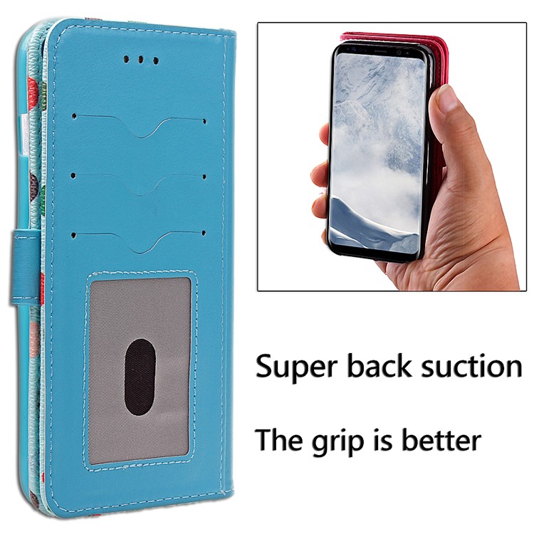 Blooming Chrysanthemum Pattern For Samsung Galaxy S8 Plus TPU+PU Leather Wallet Stand Mobile Case - Blue-9