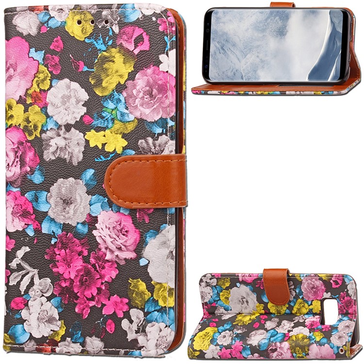 For Samsung Galaxy S8 G950 Ink Painting Flower Pattern Leather Wallet Stand Case - Rose-1