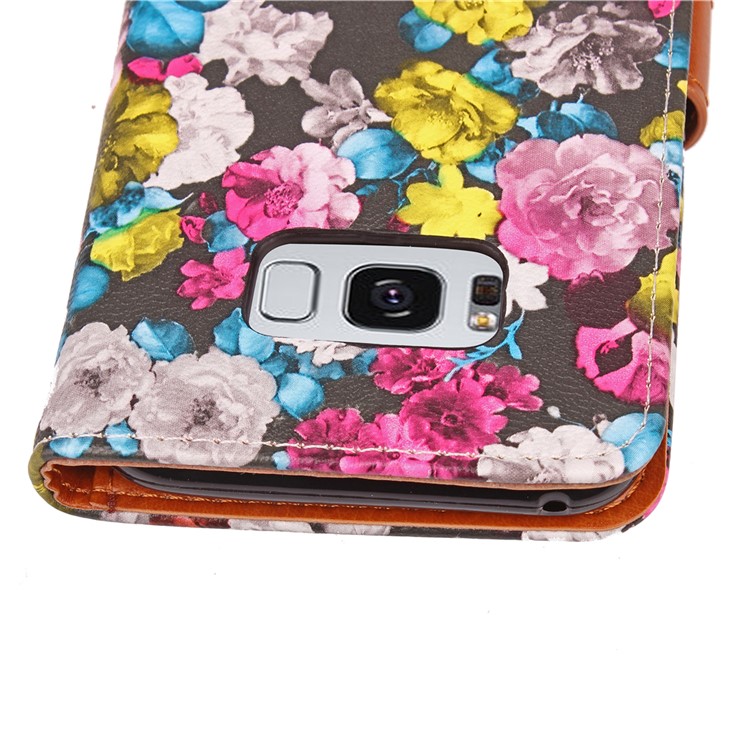 For Samsung Galaxy S8 G950 Ink Painting Flower Pattern Leather Wallet Stand Case - Rose-8