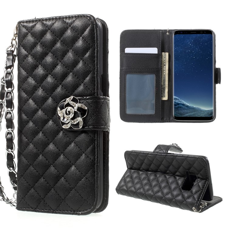 Rhombus Camellia Leather Wallet Cellphone Case for Samsung Galaxy S8 G950 - Black-1