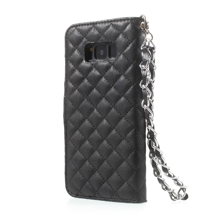 Rhombus Camellia Leather Wallet Cellphone Case for Samsung Galaxy S8 G950 - Black-2