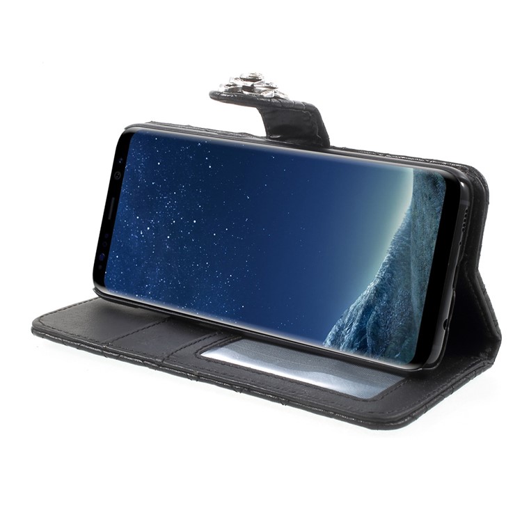 Rhombus Camellia Leather Wallet Cellphone Case for Samsung Galaxy S8 G950 - Black-3