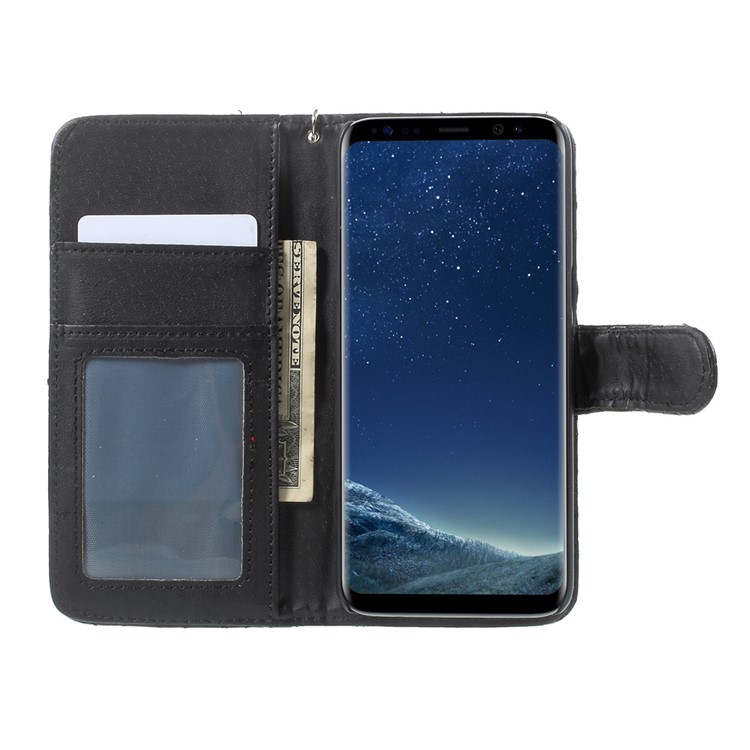 Rhombus Camellia Leather Wallet Cellphone Case for Samsung Galaxy S8 G950 - Black-5