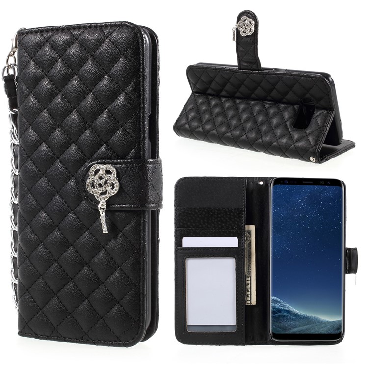 

Rhombus Design Leather Wallet Phone Cover with Wrist Strap for Samsung Galaxy S8 Plus G955 - Black