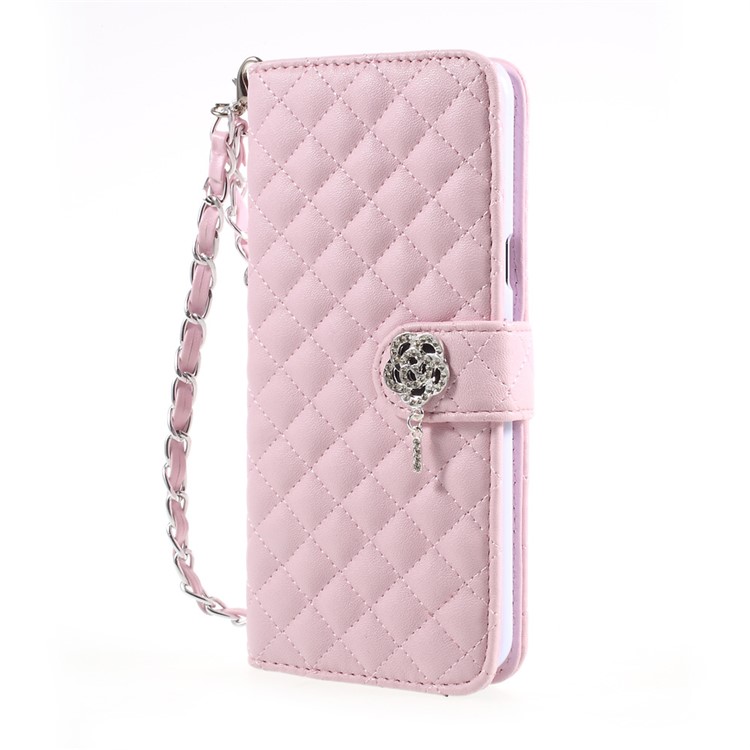

For Samsung Galaxy S8 Plus G955 Rhombus Lattice Leather Wallet Stand Phone Casing Accessory - Pink