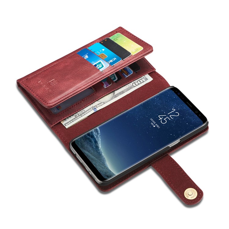 DG.MING Split Couro Tri-fold Multi-slot Wallet Phone Capa para Samsung Galaxy S8 G950 - Vermelho-10