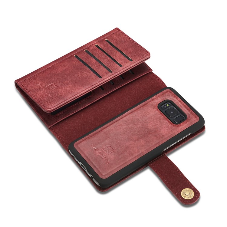 DG.MING Split Couro Tri-fold Multi-slot Wallet Phone Capa para Samsung Galaxy S8 G950 - Vermelho-11