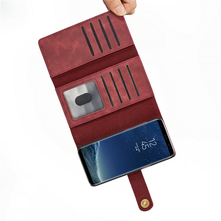 DG.MING Split Couro Tri-fold Multi-slot Wallet Phone Capa para Samsung Galaxy S8 G950 - Vermelho-12