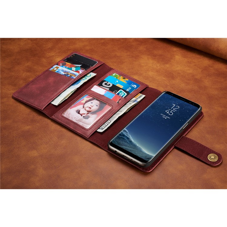 DG.MING Split Couro Tri-fold Multi-slot Wallet Phone Capa para Samsung Galaxy S8 G950 - Vermelho-15