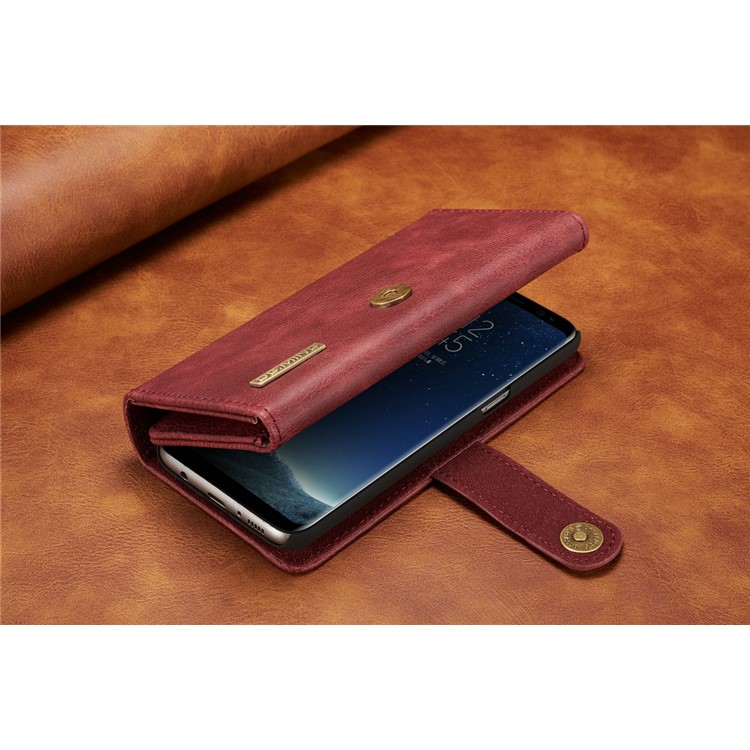 DG.MING Split Couro Tri-fold Multi-slot Wallet Phone Capa para Samsung Galaxy S8 G950 - Vermelho-16