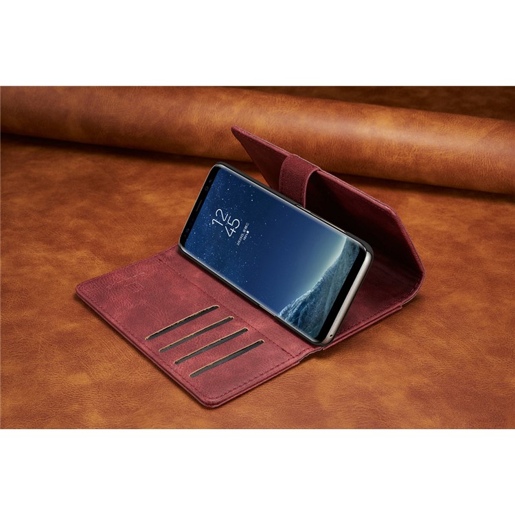 DG.MING Split Couro Tri-fold Multi-slot Wallet Phone Capa para Samsung Galaxy S8 G950 - Vermelho-17