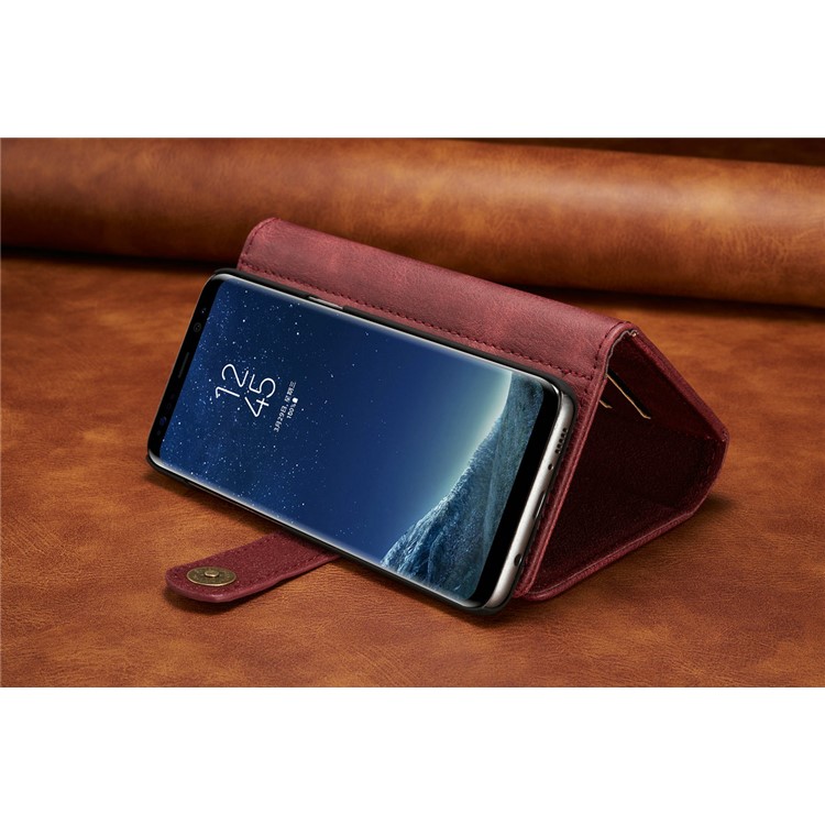 DG.MING Split Couro Tri-fold Multi-slot Wallet Phone Capa para Samsung Galaxy S8 G950 - Vermelho-18